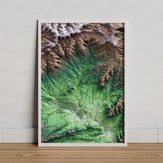 Mapa artístico del relieve de Òdena, al Anoia, con 15 km de entorno y base topográfica ICGC. Presentación enmarcada.