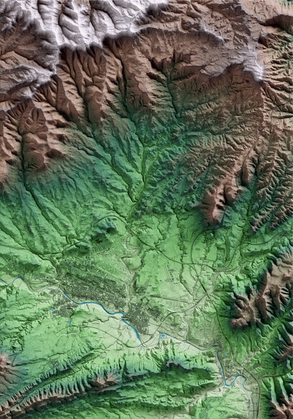 Mapa artístico del relieve de Òdena, al Anoia, con 15 km de entorno y base topográfica ICGC