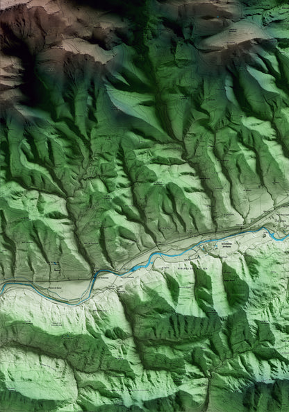 Mapa artístico del relieve de Ogassa, al Ripollès, con 15 km de entorno y base topográfica ICGC. Detalle de la zona inferior izquierda.