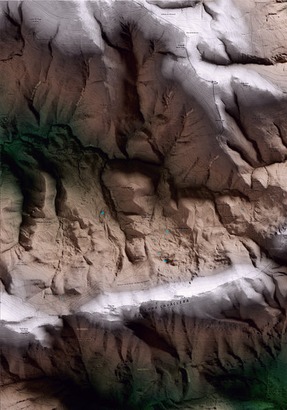 Mapa artístico del relieve de Ogassa, al Ripollès, con 15 km de entorno y base topográfica ICGC. Detalle de la zona superior izquierda.