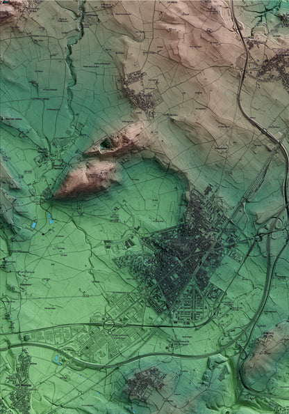Mapa artístico del relieve de Olèrdola, al Alt Penedès, con 15 km de entorno y base topográfica ICGC. Detalle de la zona superior izquierda.