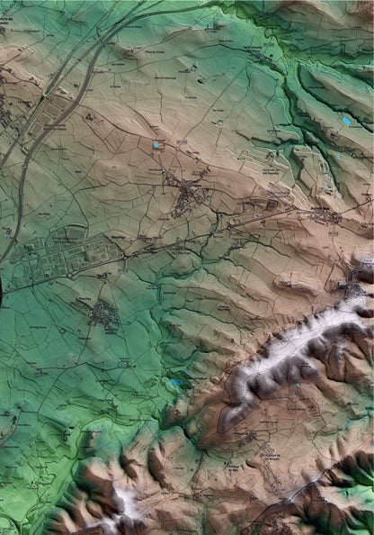 Mapa artístico del relieve de Olèrdola, al Alt Penedès, con 15 km de entorno y base topográfica ICGC. Detalle de la zona superior derecha.