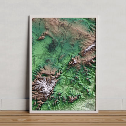 Mapa artístico del relieve de Olèrdola, al Alt Penedès, con 15 km de entorno y base topográfica ICGC. Presentación enmarcada.