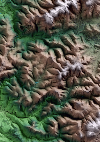 Mapa artístico del relieve de Olesa de Bonesvalls, al Alt Penedès, con 15 km de entorno y base topográfica ICGC. Detalle de la zona inferior derecha.