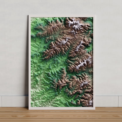 Mapa artístico del relieve de Olesa de Bonesvalls, al Alt Penedès, con 15 km de entorno y base topográfica ICGC. Presentación enmarcada.