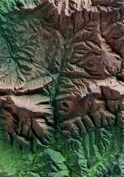 Mapa artístico del relieve de Olesa de Montserrat, al Baix Llobregat, con 15 km de entorno y base topográfica ICGC. Detalle de la zona superior derecha.