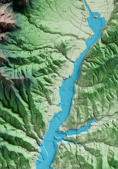 Mapa artístico del relieve de Oliana, al Alt Urgell, con 15 km de entorno y base topográfica ICGC. Detalle de la zona inferior izquierda.
