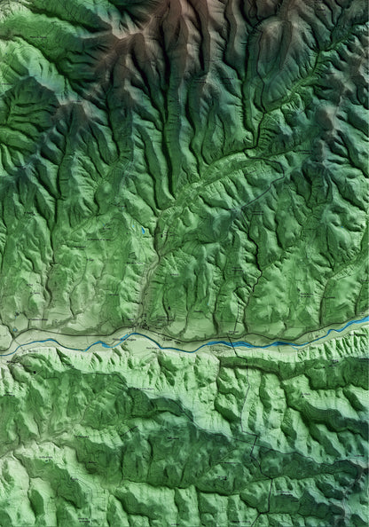 Mapa artístico del relieve de Oliana, al Alt Urgell, con 15 km de entorno y base topográfica ICGC. Detalle de la zona inferior derecha.