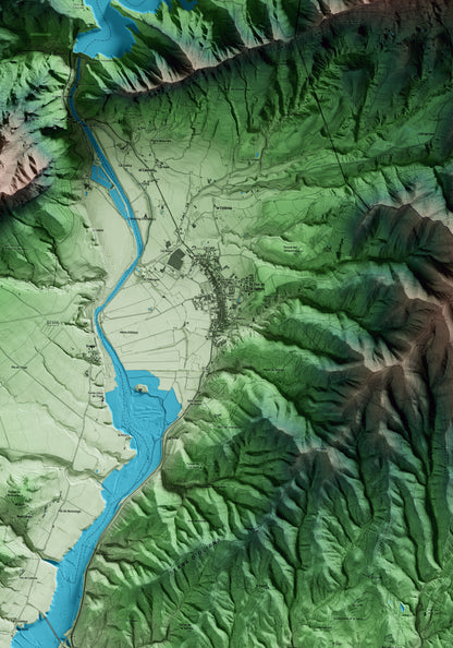 Mapa artístico del relieve de Oliana, al Alt Urgell, con 15 km de entorno y base topográfica ICGC. Detalle de la zona central.
