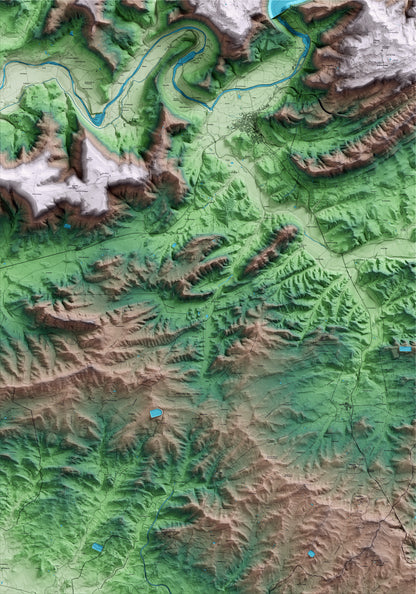 Mapa artístico del relieve de Oliola, a la Noguera, con 15 km de entorno y base topográfica ICGC