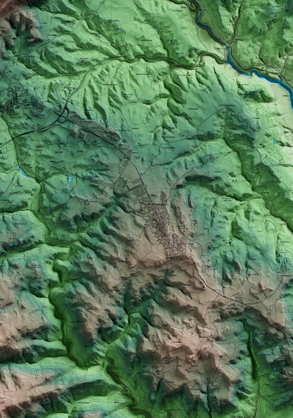Mapa artístico del relieve de Olius, al Solsonès, con 15 km de entorno y base topográfica ICGC. Detalle de la zona central.