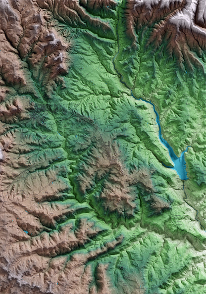 Mapa artístico del relieve de Olius, al Solsonès, con 15 km de entorno y base topográfica ICGC