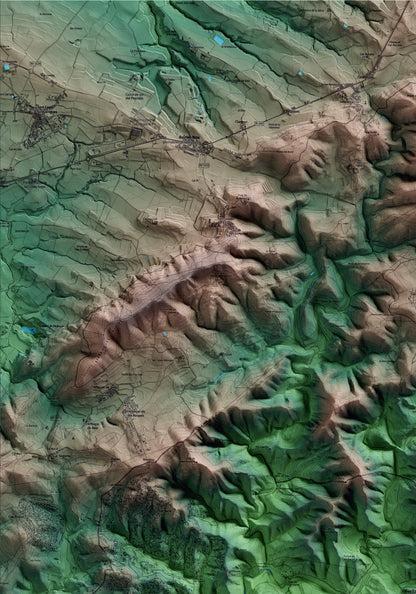Mapa artístico del relieve de Olivella, al Garraf, con 15 km de entorno y base topográfica ICGC. Detalle de la zona superior izquierda.