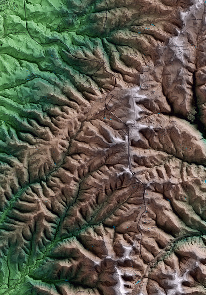 Mapa artístico del relieve de Olost, al Lluçanès, con 15 km de entorno y base topográfica ICGC. Detalle de la zona inferior derecha.