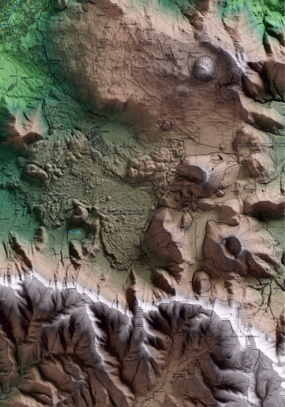 Mapa artístico del relieve de Olot, a la Garrotxa, con 15 km de entorno y base topográfica ICGC. Detalle de la zona inferior derecha.