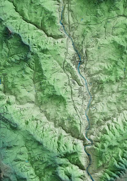 Mapa artístico del relieve de Olvan, al Berguedà, con 15 km de entorno y base topográfica ICGC. Detalle de la zona inferior izquierda.