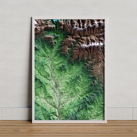 Mapa artístico del relieve de Olvan, al Berguedà, con 15 km de entorno y base topográfica ICGC. Presentación enmarcada.