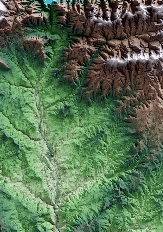 Mapa artístico del relieve de Olvan, al Berguedà, con 15 km de entorno y base topográfica ICGC