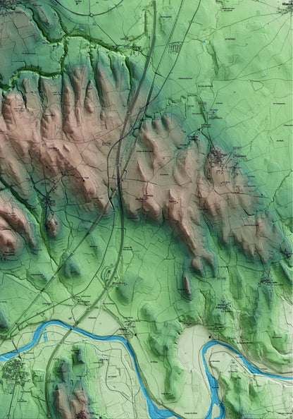 Mapa artístico del relieve de Ordis, al Alt Empordà, con 15 km de entorno y base topográfica ICGC. Detalle de la zona inferior derecha.