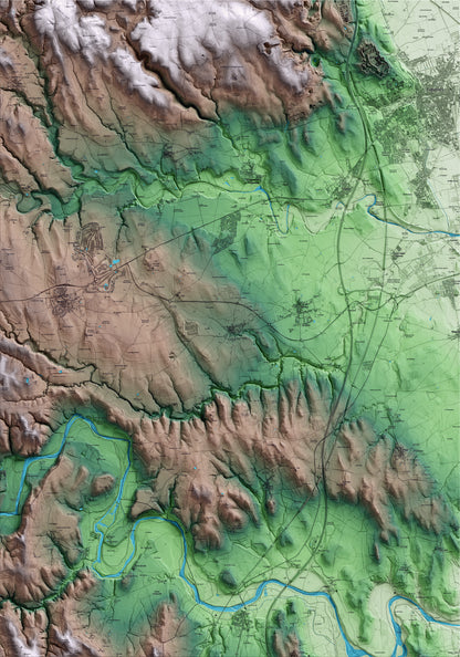 Mapa artístico del relieve de Ordis, al Alt Empordà, con 15 km de entorno y base topográfica ICGC
