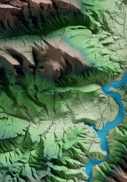Mapa artístico del relieve de Organyà, al Alt Urgell, con 15 km de entorno y base topográfica ICGC. Detalle de la zona inferior izquierda.