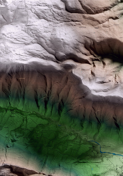 Mapa artístico del relieve de Organyà, al Alt Urgell, con 15 km de entorno y base topográfica ICGC. Detalle de la zona superior izquierda.