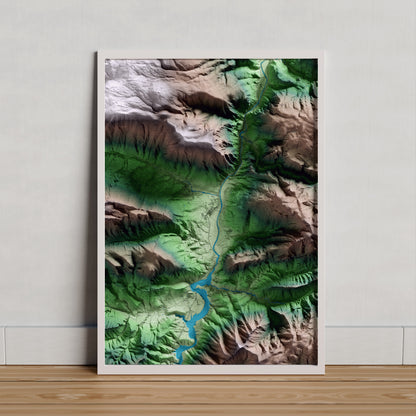 Mapa artístico del relieve de Organyà, al Alt Urgell, con 15 km de entorno y base topográfica ICGC. Presentación enmarcada.