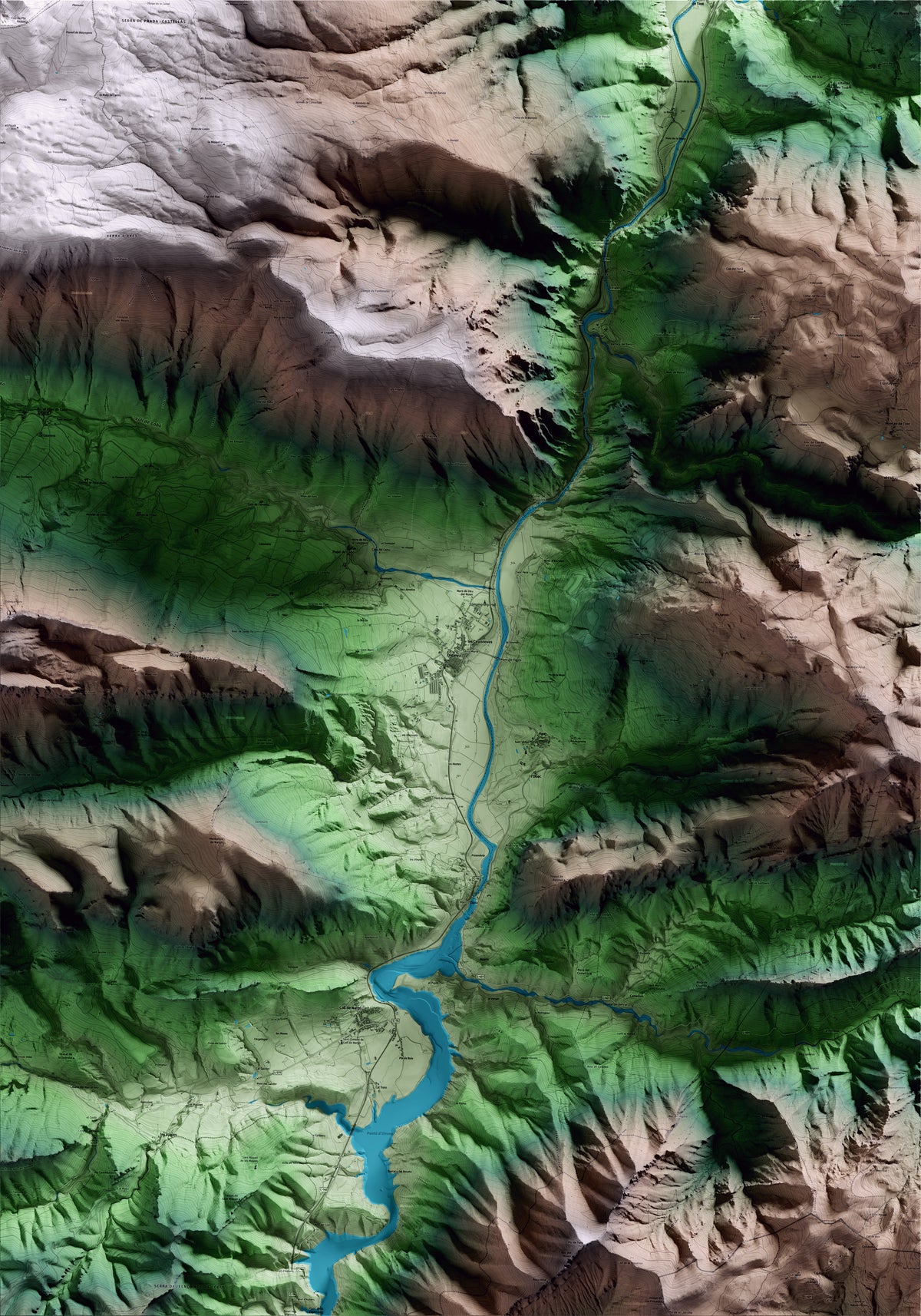 Mapa artístico del relieve de Organyà, al Alt Urgell, con 15 km de entorno y base topográfica ICGC