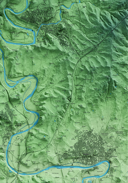Mapa artístico del relieve de Orís, a Osona, con 15 km de entorno y base topográfica ICGC. Detalle de la zona inferior derecha.