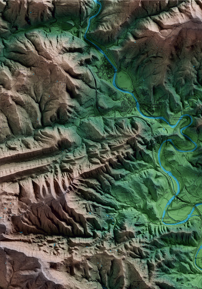Mapa artístico del relieve de Orís, a Osona, con 15 km de entorno y base topográfica ICGC. Detalle de la zona superior izquierda.