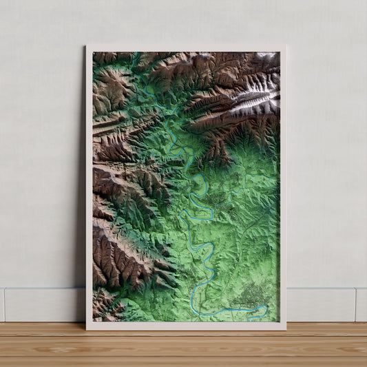 Mapa artístico del relieve de Orís, a Osona, con 15 km de entorno y base topográfica ICGC. Presentación enmarcada.