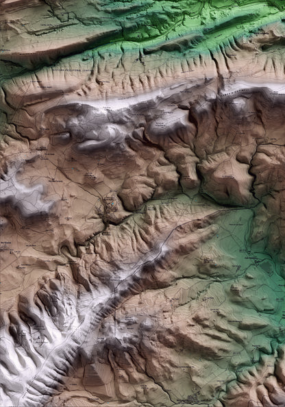 Mapa artístico del relieve de Orpí, al Anoia, con 15 km de entorno y base topográfica ICGC. Detalle de la zona inferior izquierda.