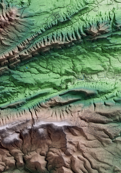 Mapa artístico del relieve de Orpí, al Anoia, con 15 km de entorno y base topográfica ICGC. Detalle de la zona central.