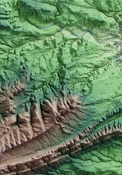 Mapa artístico del relieve de Orpí, al Anoia, con 15 km de entorno y base topográfica ICGC. Detalle de la zona superior izquierda.