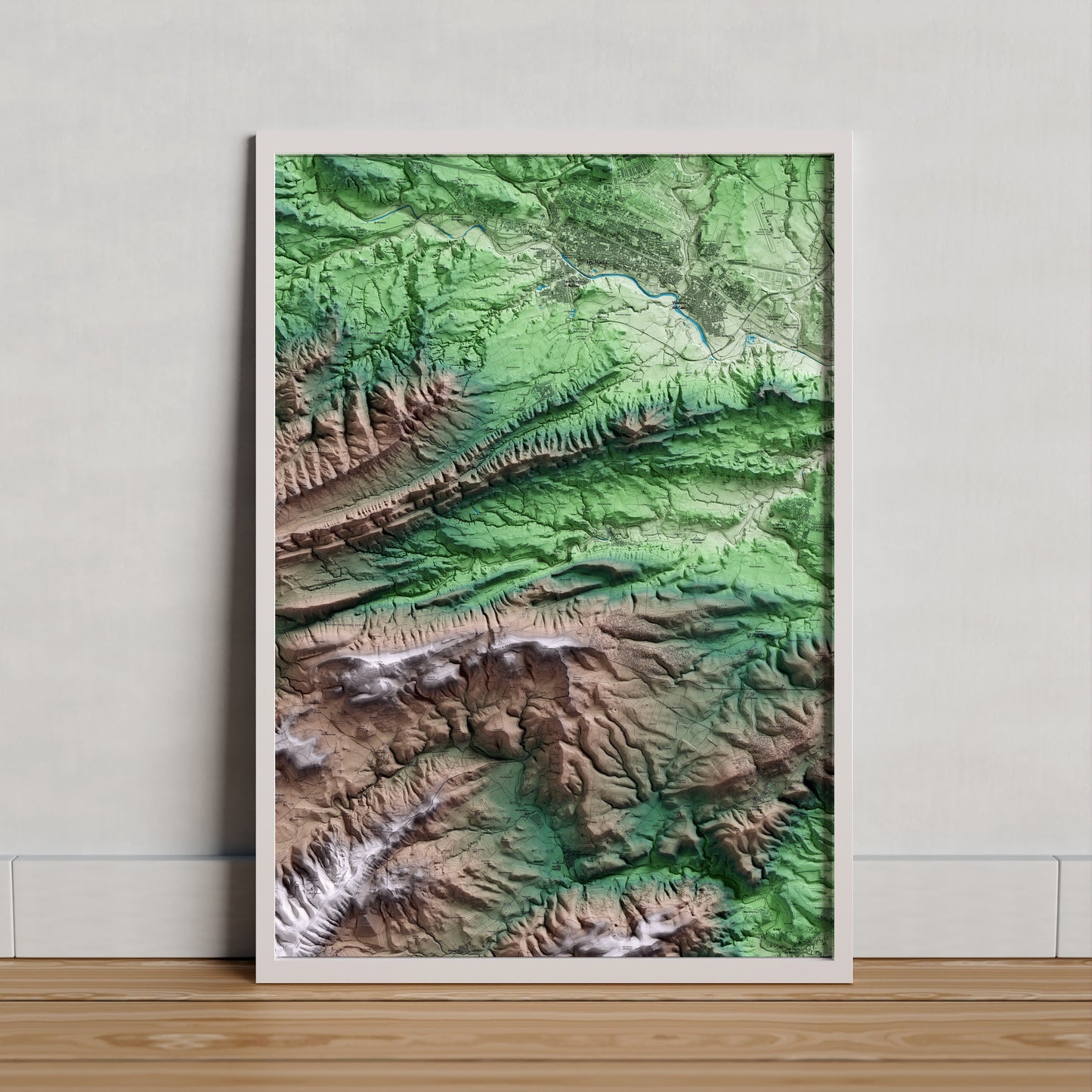 Mapa artístico del relieve de Orpí, al Anoia, con 15 km de entorno y base topográfica ICGC. Presentación enmarcada.