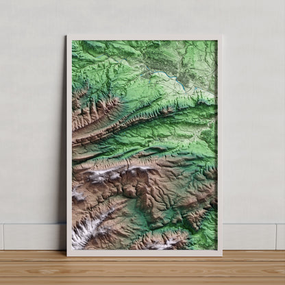 Mapa artístico del relieve de Orpí, al Anoia, con 15 km de entorno y base topográfica ICGC. Presentación enmarcada.