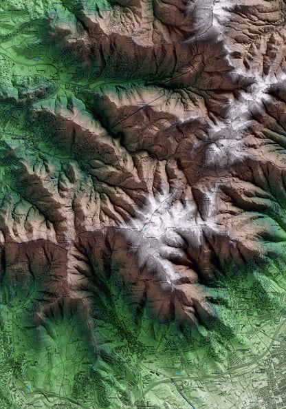 Mapa artístico del relieve de Òrrius, al Maresme, con 15 km de entorno y base topográfica ICGC. Detalle de la zona inferior izquierda.