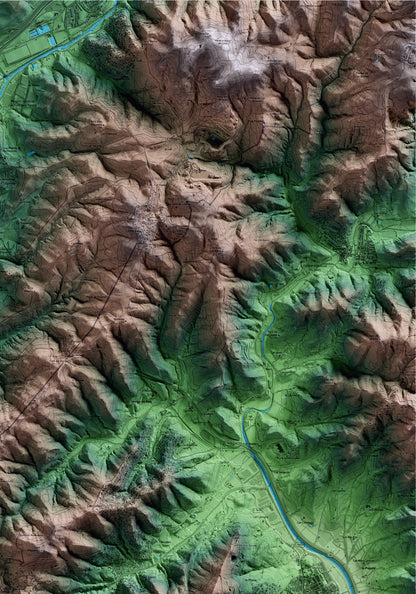 Mapa artístico del relieve de Òrrius, al Maresme, con 15 km de entorno y base topográfica ICGC. Detalle de la zona superior derecha.