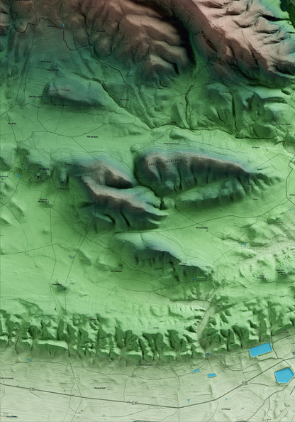 Mapa artístico del relieve de Os de Balaguer, a la Noguera, con 15 km de entorno y base topográfica ICGC. Detalle de la zona inferior izquierda.