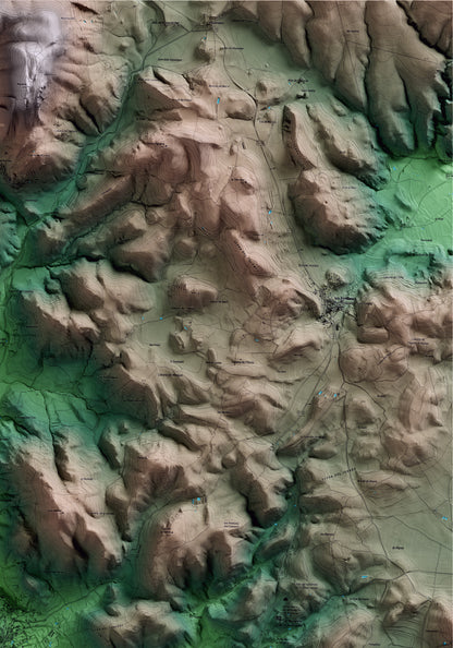Mapa artístico del relieve de Os de Balaguer, a la Noguera, con 15 km de entorno y base topográfica ICGC. Detalle de la zona superior derecha.