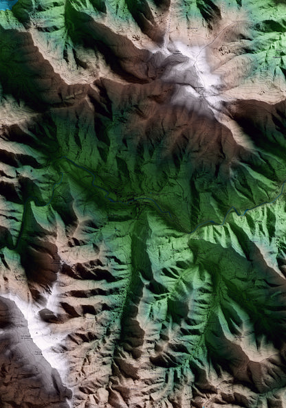 Mapa artístico del relieve de Osor, a la Selva, con 15 km de entorno y base topográfica ICGC. Detalle de la zona central.