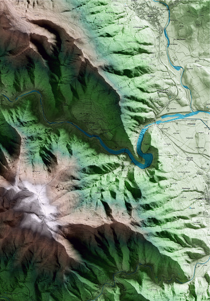 Mapa artístico del relieve de Osor, a la Selva, con 15 km de entorno y base topográfica ICGC. Detalle de la zona superior derecha.