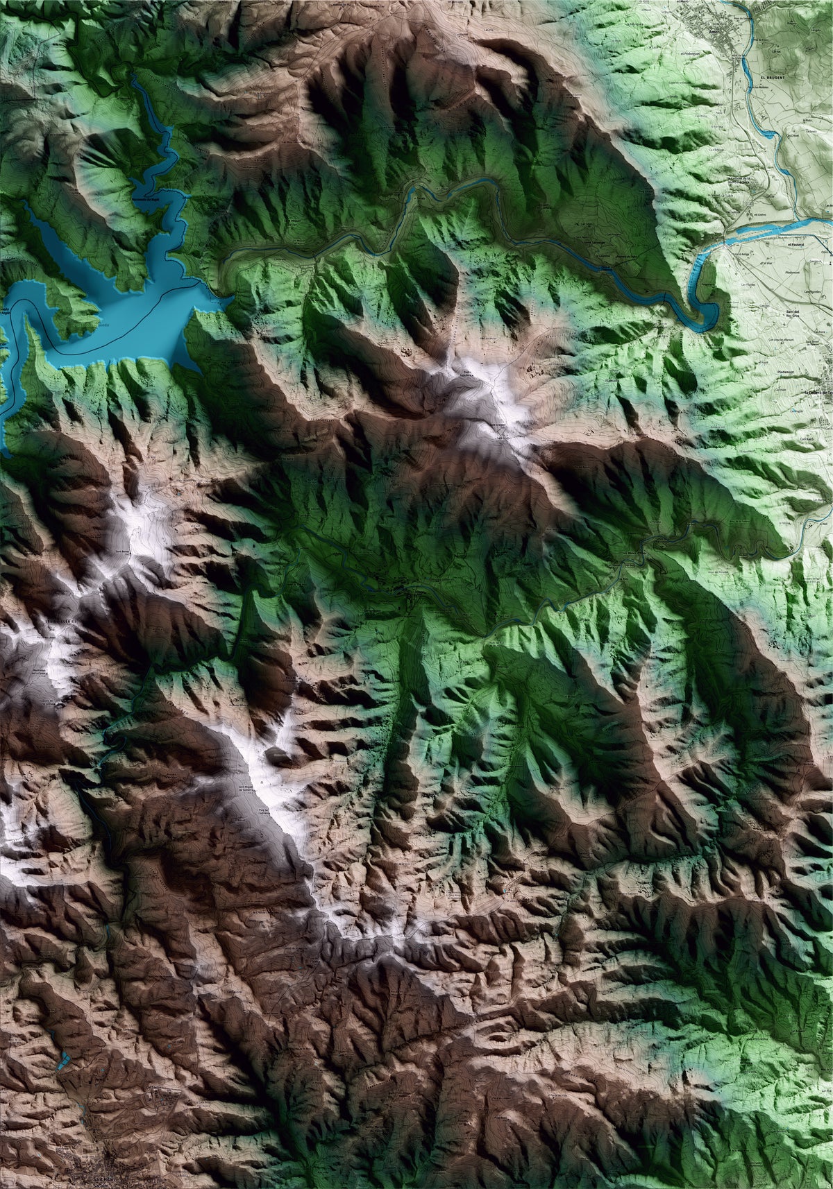 Mapa artístico del relieve de Osor, a la Selva, con 15 km de entorno y base topográfica ICGC