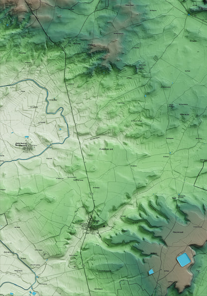 Mapa artístico del relieve de Ossó de Sió, al Urgell, con 15 km de entorno y base topográfica ICGC. Detalle de la zona inferior izquierda.