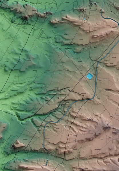 Mapa artístico del relieve de Ossó de Sió, al Urgell, con 15 km de entorno y base topográfica ICGC. Detalle de la zona inferior derecha.