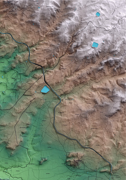 Mapa artístico del relieve de Ossó de Sió, al Urgell, con 15 km de entorno y base topográfica ICGC. Detalle de la zona superior derecha.