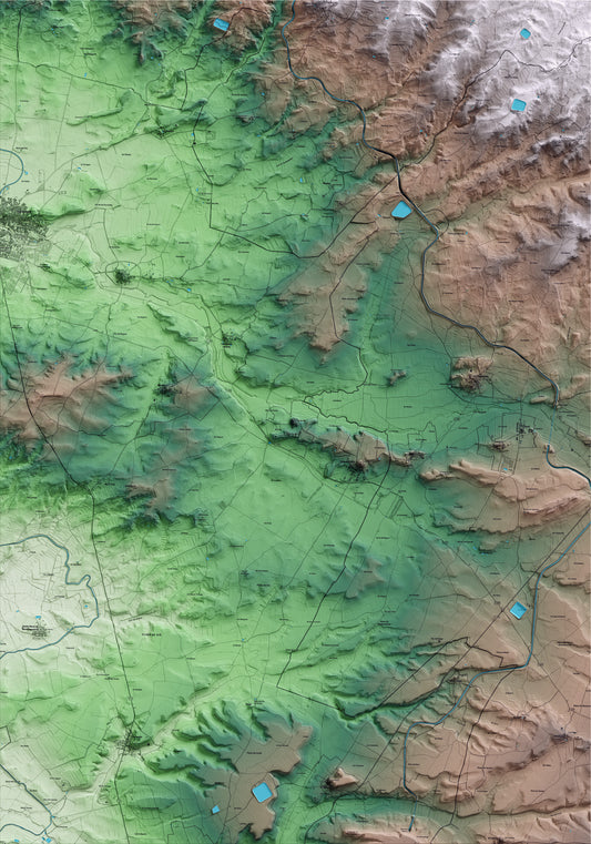 Mapa artístico del relieve de Ossó de Sió, al Urgell, con 15 km de entorno y base topográfica ICGC