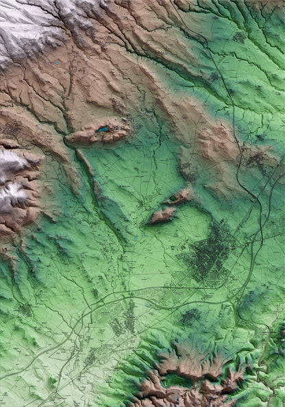 Mapa artístico del relieve de Pacs del Penedès, al Alt Penedès, con 15 km de entorno y base topográfica ICGC