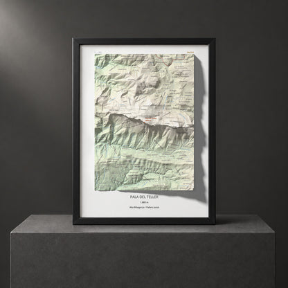 Mapa de relieve de Pala del Teller, 1889 m, Alta Ribagorça · Pallars Jussà, lámina 100 Cims de Trobart. Presentación enmarcada. 30 × 40 cm.