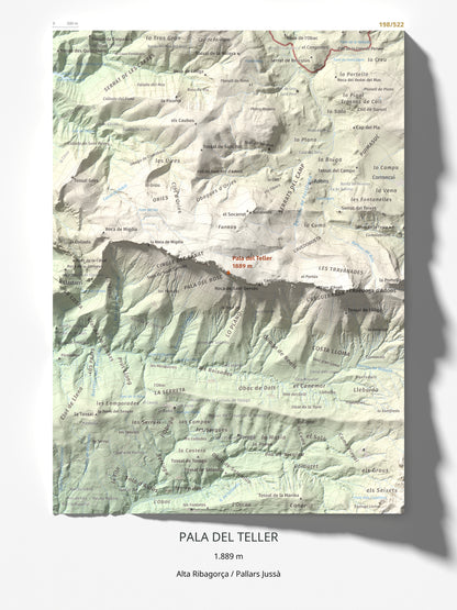 Mapa de relieve de Pala del Teller, 1889 m, Alta Ribagorça · Pallars Jussà, lámina 100 Cims de Trobart 30 × 40 cm.